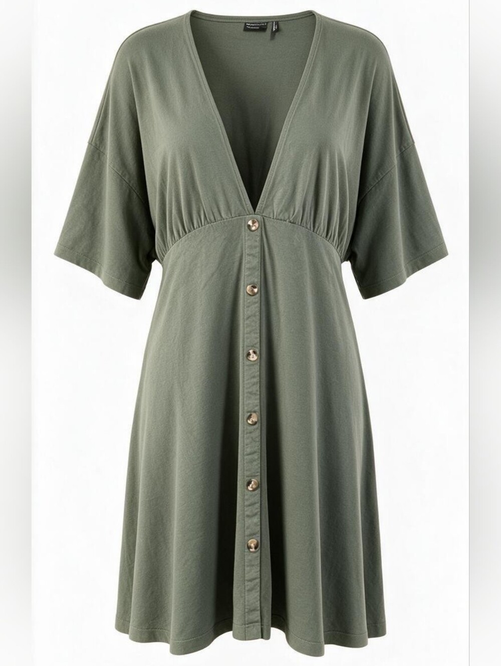 ASOS Olive Green Button-Front V-Neck Midi Dress
